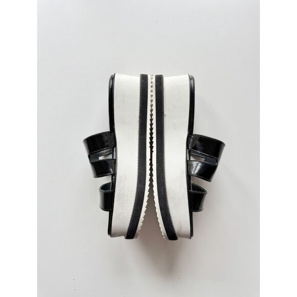 STUART WEITZMAN Black Leather White Platform Slip On Sandals Slides, Size 7.5 - Picture 13 of 16